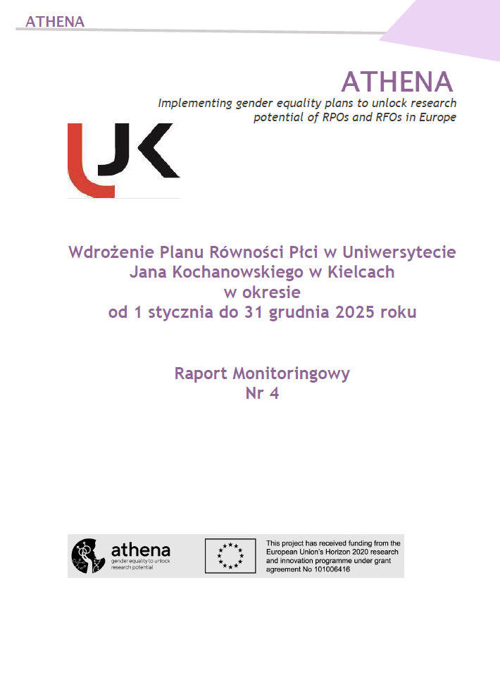 Okładka planu r&oacute;wności płci w Uniwersytecie Jana Kochanowskiego w Kielcach rapot nr 4
